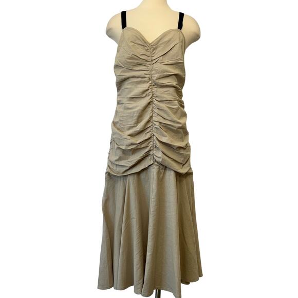 ATSU Anthropologie Cotton Linen Midi Strap Dress Parchment Neutral Size 10 NWT - Picture 1 of 10